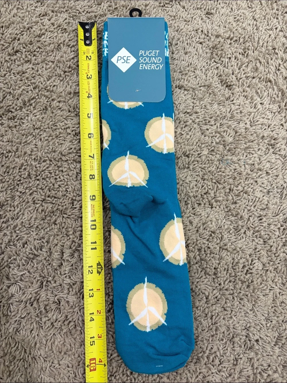 Teal Men’s Crew Socks - Peace Sign Pattern